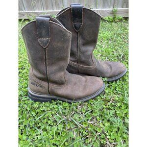 Men's Brazos Brown Leather Round Toe Safety Toe Work Boots Size 9 B9703